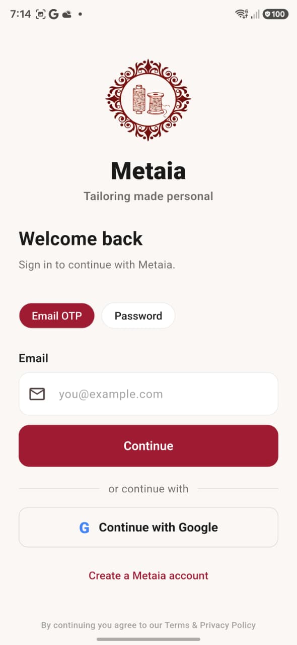 Metaia customer login