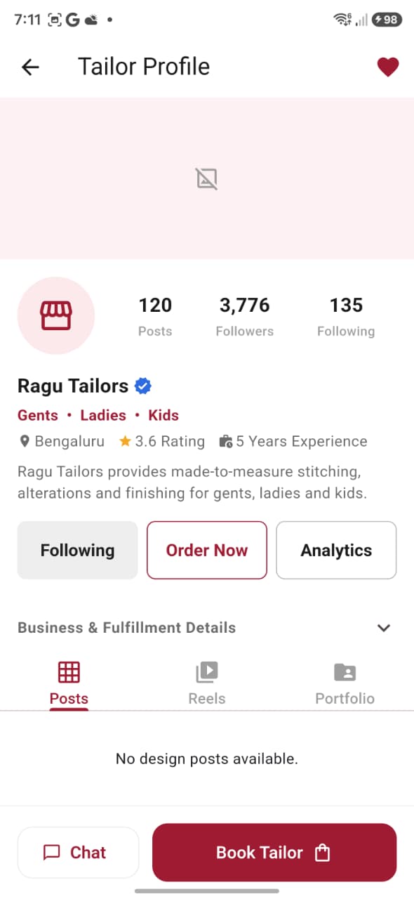 Tailor profile in Metaia customer app