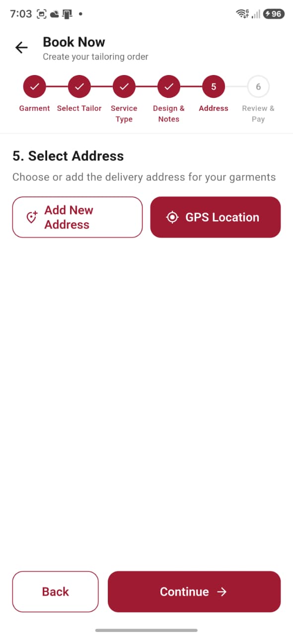 Address selection in Metaia booking