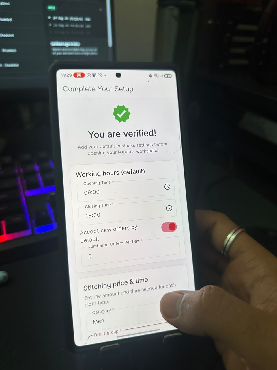 Metaia tailor verified setup