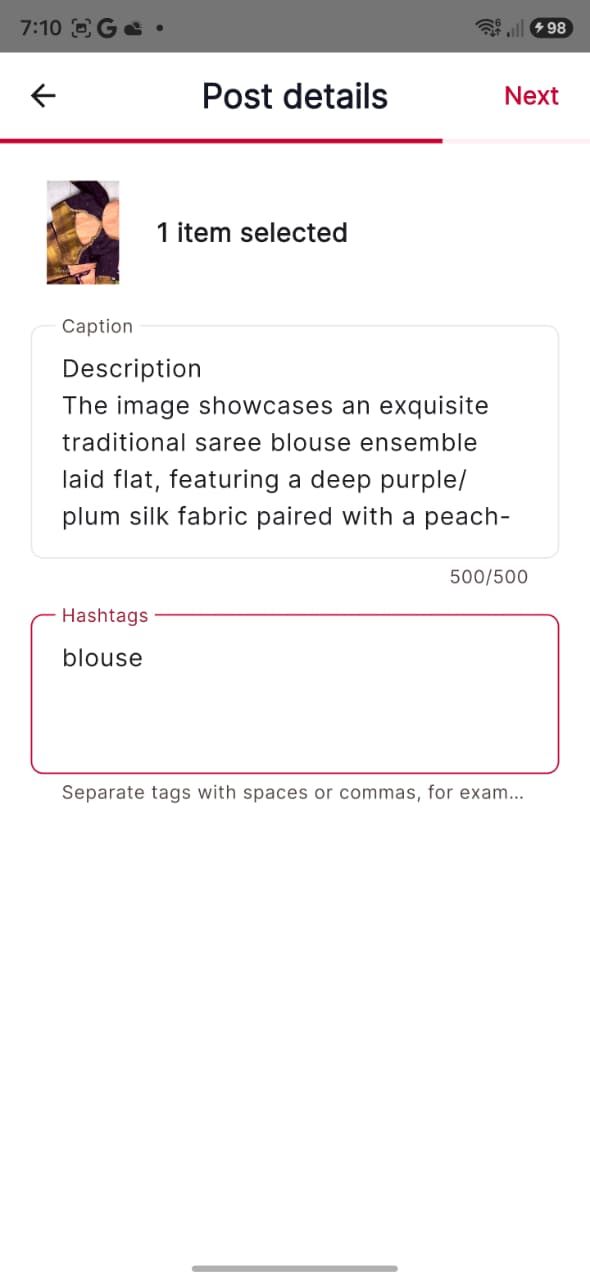 Post details in Metaia tailor app